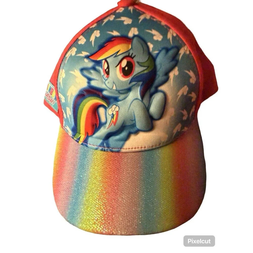 My Little Pony Rainbow Dash Glitter Rainbow Brim Adjustable Girls Hat New  4-7